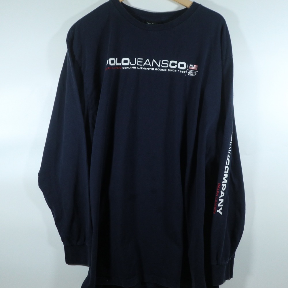Polo Jeans Co Ralph Lauren XL Long Sleeve T-Shirt 90s Vintage Navy Graphic Tee